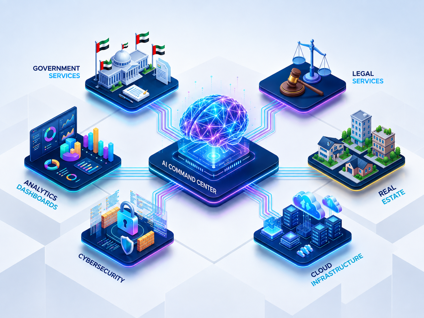 AI-powered industry solutions — AI command-center and operations hub visual
